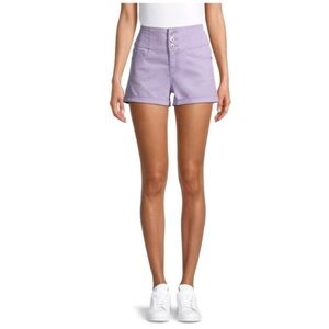 No Boundaries Lavender High-Waisted Shorts with Triple Button Detail sz 9 Used!